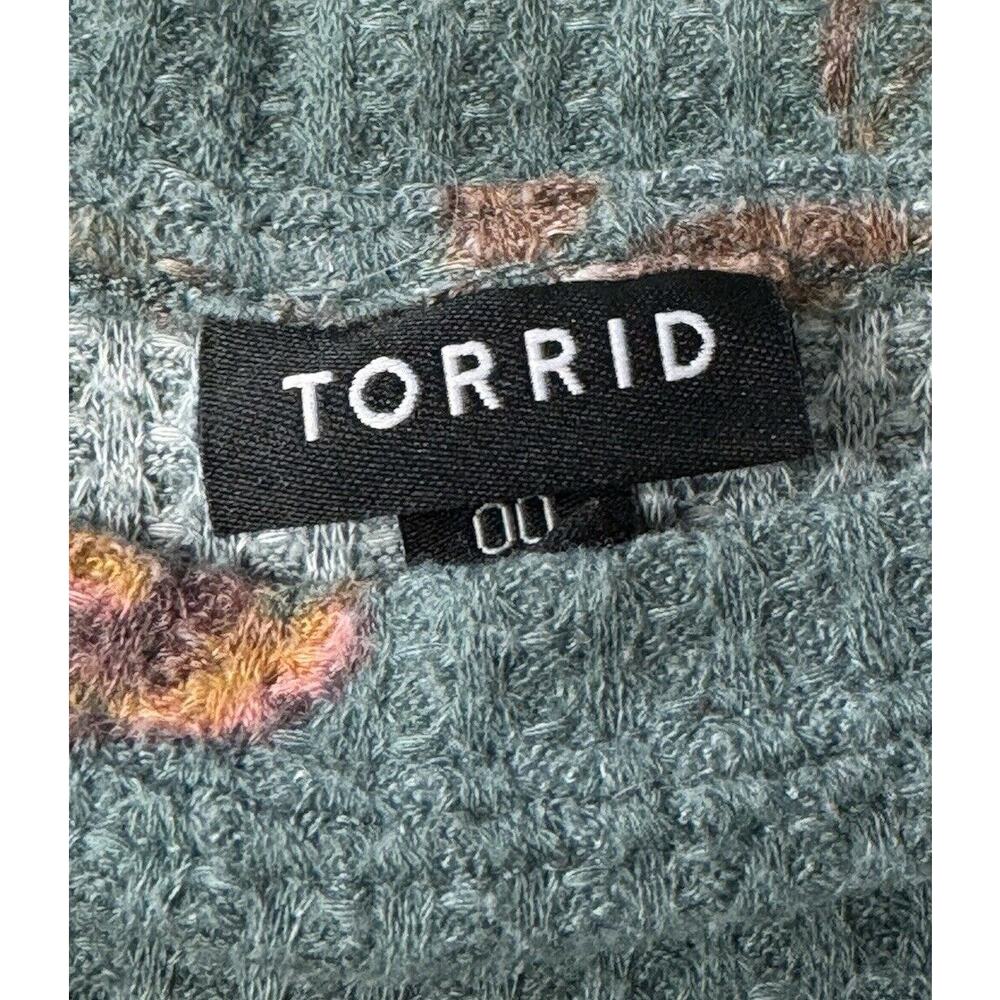 Torrid Green Floral Classic Fit Waffle Knit Crew Neck Raglan T-Shirt Womens 00 - Picture 3 of 6